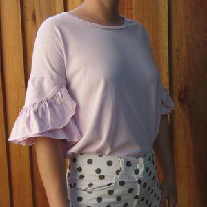 Downeast Pastel Pink Flounce Sleeve Tee Size S